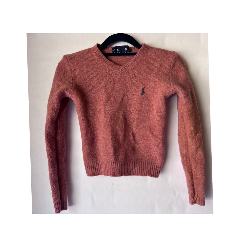 Vintage Ralph Lauren Pink V-Neck Angora Wool Sweater Impact21 Japan Shrunken XXS